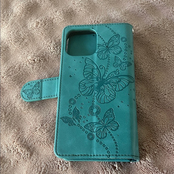 Butterfly Embossed Teal Phone Wallet Case IPhone 12- - Picture 4 of 4